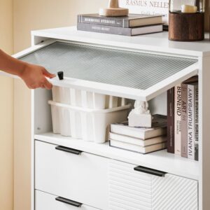 wohnli-moebel-suche-M24180192-1 Sideboard Küchenschrank Aufbewahrungsschrank aus MDF(E1) Metall Weiß 86x108x40cm Spanplatte Weiß SoBuy Möbel Flurmöbel Dielenbänke