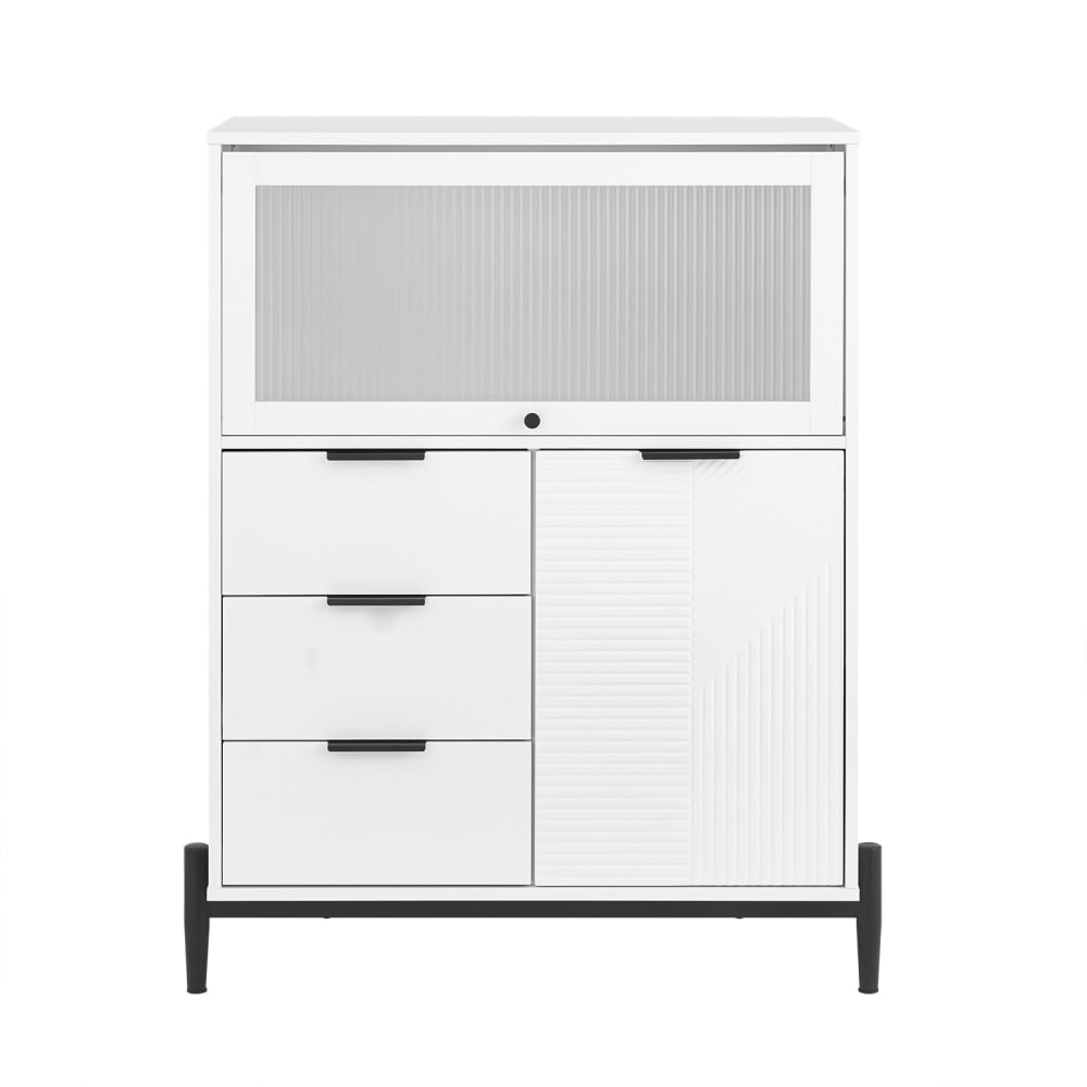 Wohnli Möbelsuche - Sideboard Küchenschrank Aufbewahrungsschrank aus MDF(E1) Metall Weiß