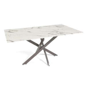 Innen-Tisch 160x90cm Glasplatte weißer Marmor/taupe 160x76x90cm Glas Weiß Siediti Fuori e Dentro Möbel Esszimmermöbel Esstische