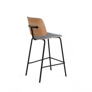 Niedriger Hocker mit gepolstertem Sitz und Holzfurnier in Grau. 45x90x45cm PES - Polyester Grau Koketto Home Möbel Esszimmermöbel Barhocker
