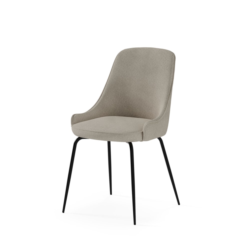 Wohnli Möbelsuche - Polsterstuhl im Mid-Century-Stil mit braunen Details taupe