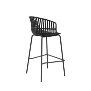 Niedriger Hocker mit Rückenlehne aus Polypropylen schwarz 43x89x43cm PC - Polycarbonat Schwarz Koketto Home Möbel Esszimmermöbel Barhocker