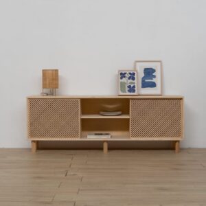 Sideboard aus massivem Naturholz mit 2 Türen 180 cm Lackiert 180x65x35cm Holz Braun Naan Furniture Möbel Esszimmermöbel Sideboards, Highboards & niedrige Anrichten