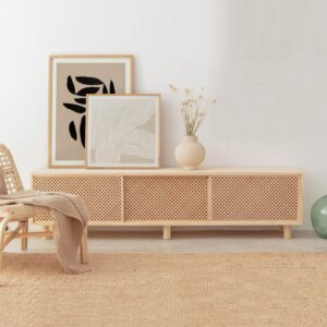 TV-Möbel 3 Türen aus Naturholz 180 cm Lackiert 180x45x35cm Holz Braun Naan Furniture Möbel Wohnzimmermöbel TV-Möbel