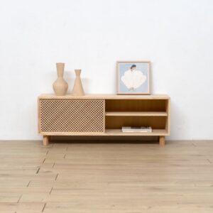 TV-Möbel mit 1 Tür aus Naturholz 120 cm Lackiert 120x45x35cm Holz Braun Naan Furniture Möbel Wohnzimmermöbel TV-Möbel