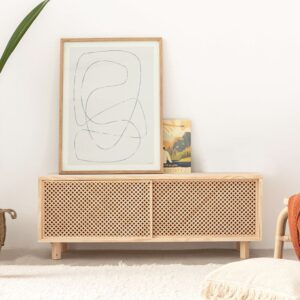 TV-Möbel 2 Türen aus Naturholz 120 cm Lackiert 120x45x35cm Holz Braun Naan Furniture Möbel Wohnzimmermöbel TV-Möbel