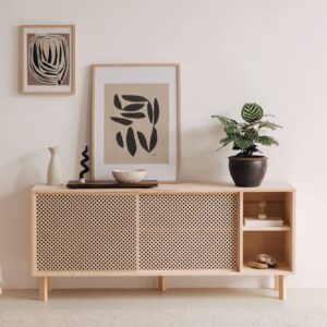Sideboard aus massivem Naturholz 150 cm Lackiert 150x65x35cm Holz Braun Naan Furniture Möbel Esszimmermöbel Sideboards, Highboards & niedrige Anrichten