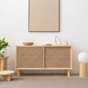 Sideboard aus massivem Naturholz mit 2 Türen 120 cm Lackiert 120x65x35cm Holz Braun Naan Furniture Möbel Esszimmermöbel Sideboards, Highboards & niedrige Anrichten