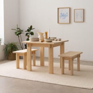 Esstisch aus massiver Kiefer natur 90 cm Unlackiert 90x75x90cm Holz Braun Naan Furniture Möbel Esszimmermöbel Esstische