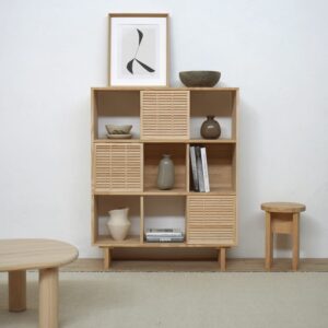 wohnli-moebel-suche-M24181448-1 Kleines Bücherregal aus massivem Kiefernholz 98 cm Lackiert 98x121x30cm Holz Braun Naan Furniture Möbel Wohnzimmermöbel Bücherregale