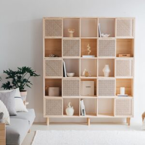 wohnli-moebel-suche-M24181449-1 Bücherregal aus Massives Naturholz 10 Türen 160 cm Lackiert 160x191x30cm Holz Braun Naan Furniture Möbel Wohnzimmermöbel Bücherregale