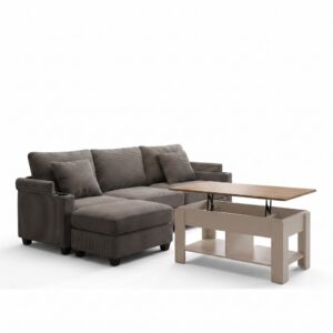 wohnli-moebel-suche-M25000436 Wohnli Möbelsuche - Ecksofa in Dunkelgrau und höhenverstellbarer Couchtisch in Weiß/Eiche