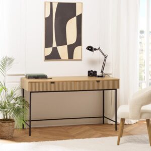 wohnli-moebel-suche-M25000703-1 Schreibtisch mit 2 Schubladen 140x79x60cm Spanplatte Braun MACABANE Möbel Büromöbel Schreibtische