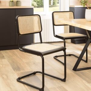 wohnli-moebel-suche-M25000715-1 2er-Set Stühle Metallbeine 45x88x56cm Rattan Schwarz MACABANE Möbel Esszimmermöbel Stühle