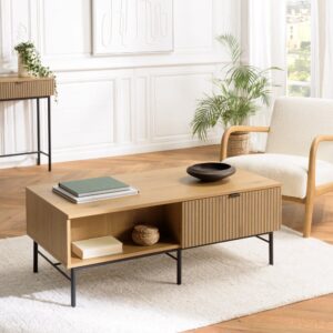 Couchtisch 2 Schubladen 120x46x60cm Spanplatte Braun MACABANE Möbel Wohnzimmermöbel Couchtische