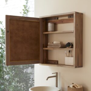 Spiegelschrank aus massivem Akazienholz 55x60x14cm Holz Beige Tikamoon Möbel Badezimmermöbel Badezimmerschränke