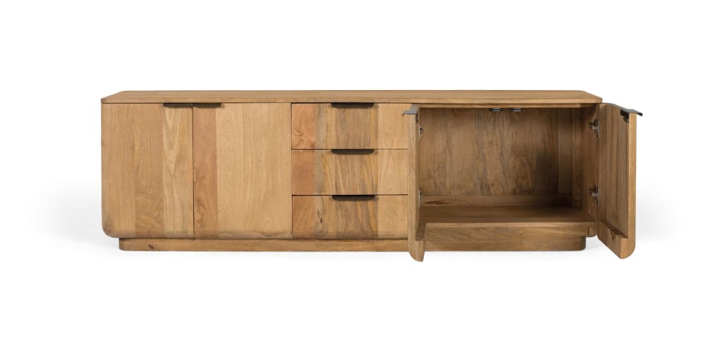 TV-Schrank aus Mangoholz in Naturfarbe mit abgerundeten Ecken 180x55x40cm Holz Braun GINER Y COLOMER Möbel Esszimmermöbel Sideboards, Highboards & niedrige Anrichten