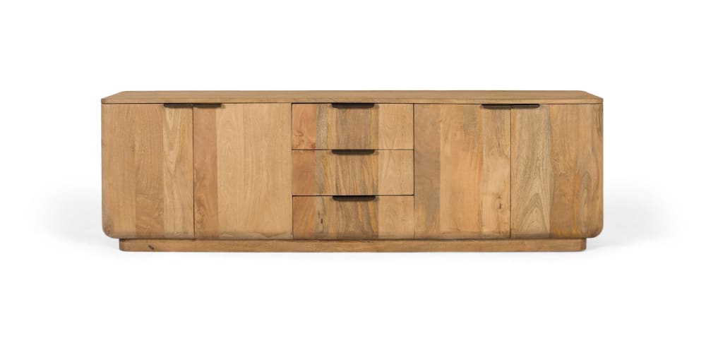 Wohnli Möbelsuche - TV-Schrank aus Mangoholz in Naturfarbe mit abgerundeten Ecken