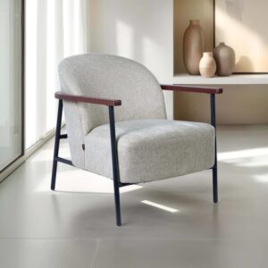 Holz und beigem Stoff