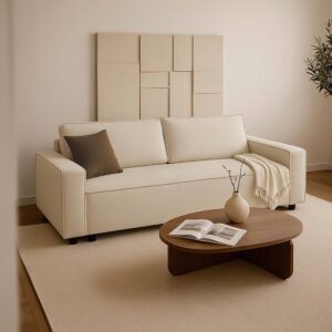 wohnli-moebel-suche-M25002639-1 Beigefarbenes 3-Sitzer-Sofa aus Stoff 220x82x93cm Polyester Beige Oviala Sofas und Sessel Sofas Schlafsofas