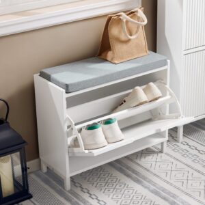 wohnli-moebel-suche-M25002651-1 Schuhkipper Schuhschrank Schuhkommode Schuhablage aus MDF(E1) Weiß 60x52x24cm Spanplatte Weiß SoBuy Möbel Flurmöbel Schuhschränke
