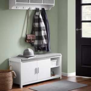 Schuhbank Schuhtruhe Sitzbank Sitzkommode Schuhregal aus MDF(E1) Weiß 105x51x35cm Spanplatte Weiß SoBuy Möbel Flurmöbel Schuhschränke