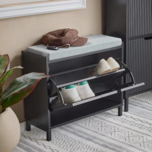 wohnli-moebel-suche-M25002655-1 Schuhkipper Schuhschrank Schuhablage aus MDF(E1) Schwarz 60x52x24cm Spanplatte Schwarz SoBuy Möbel Flurmöbel Schuhschränke