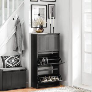 Schuhkipper Schuhablage Schuhregal Schuhkommode aus MDF(E1) Schwarz 61x120x26cm Spanplatte Schwarz SoBuy Möbel Flurmöbel Schuhschränke