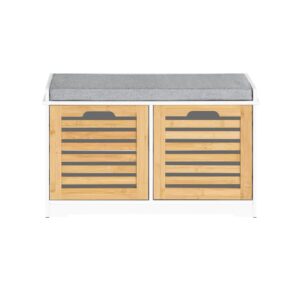 wohnli-moebel-suche-M25002662 Wohnli Möbelsuche - Moderne Schuhtruhe Sitzkommode Sitzbank aus MDF und Bambus Weiß&Natur