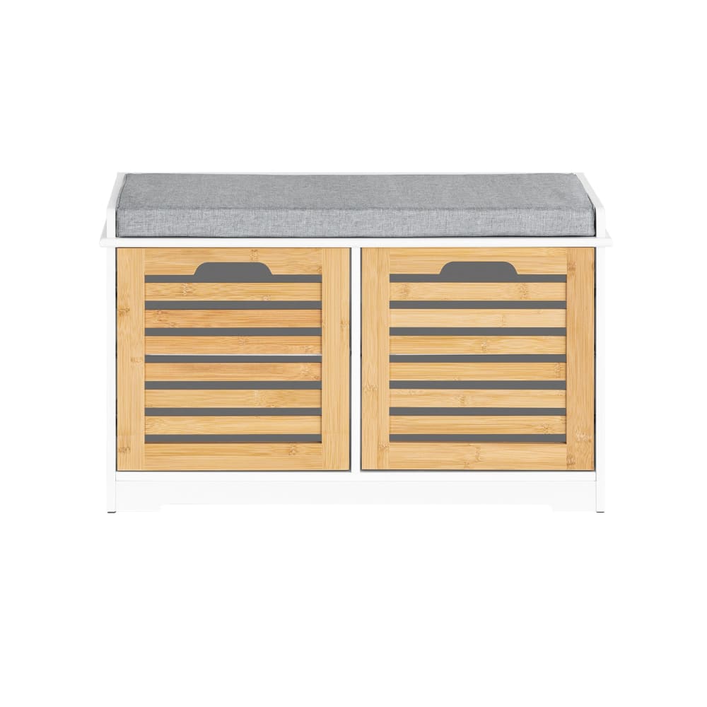 wohnli-moebel-suche-M25002662 Wohnli Möbelsuche - Moderne Schuhtruhe Sitzkommode Sitzbank aus MDF und Bambus Weiß&Natur