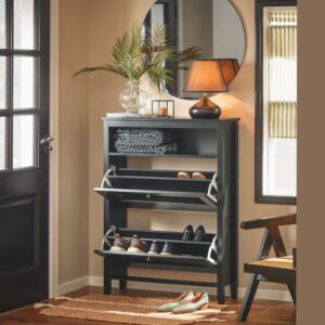 Schuhkipper Schuhschrank Schuhablage aus MDF(E1) PB(E1) Schwarz 80x108x25cm Spanplatte Schwarz SoBuy Möbel Flurmöbel Schuhschränke