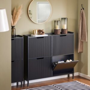 Schuhkipper Schuhschrank Schuhkommode aus MDF(E1) Metall Schwarz 100x91x19cm Spanplatte Schwarz SoBuy Möbel Flurmöbel Schuhschränke