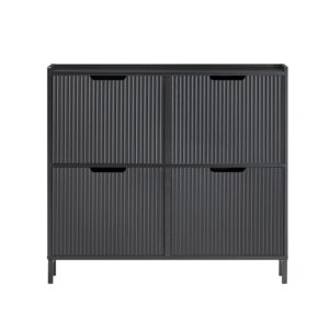 Wohnli Möbelsuche - Schuhkipper Schuhschrank Schuhkommode aus MDF(E1) Metall Schwarz