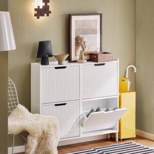 wohnli-moebel-suche-M25002676-1 Schuhkipper Schuhschrank Schuhablage aus MDF(E1) Metall Weiß 100x91x19cm Spanplatte Weiß SoBuy Möbel Flurmöbel Schuhschränke