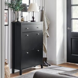 wohnli-moebel-suche-M25002686-1 Schuhkipper Schuhschrank Schuhregal Schuhkommode aus MDF(E1) Schwarz 80x108x25cm Spanplatte Schwarz SoBuy Möbel Flurmöbel Schuhschränke