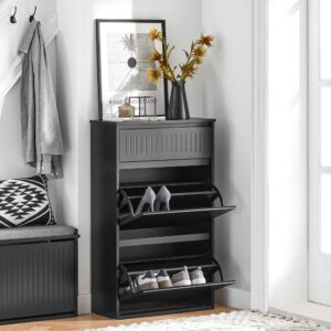 wohnli-moebel-suche-M25002690-1 Schuhkipper Schuhablage Schuhschrank Schuhkommode aus MDF(E1) Schwarz 61x101x26cm Spanplatte Schwarz SoBuy Möbel Flurmöbel Schuhschränke