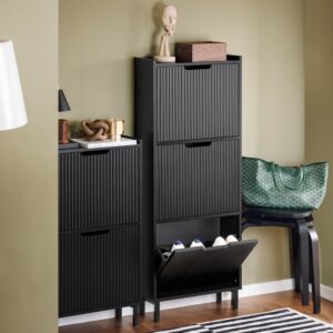 wohnli-moebel-suche-M25002692-1 Schuhkipper Schuhkommode Schuhablage aus MDF(E1) Metall Schwarz 50x130x19cm Spanplatte Schwarz SoBuy Möbel Flurmöbel Schuhschränke