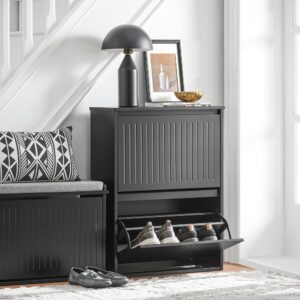 wohnli-moebel-suche-M25002696-1 Schuhkipper Schuhablage Schuhkommode aus MDF(E1) Schwarz 61x81x26cm Spanplatte Schwarz SoBuy Möbel Flurmöbel Schuhschränke