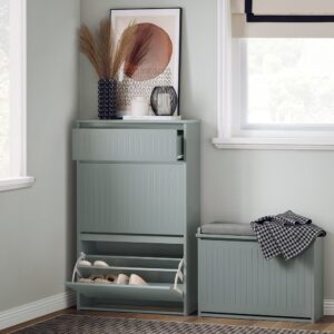 wohnli-moebel-suche-M25002697-1 Schuhkipper Schuhablage Schuhschrank aus MDF(E1) Hellgrau 61x81x26cm Spanplatte Grau SoBuy Möbel Flurmöbel Schuhschränke
