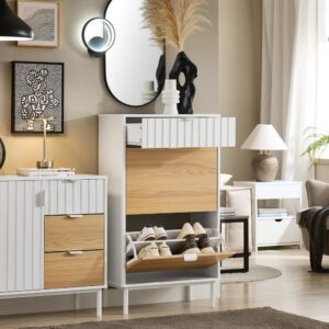 60x110x35cm Spanplatte Weiß SoBuy Möbel Flurmöbel Schuhschränke