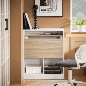 Klapptisch Schrank Klappbarer aus MDF(E1) Gummiholz Weiß und Natur 70x85x54cm Spanplatte Weiß SoBuy Möbel Büromöbel Schreibtische