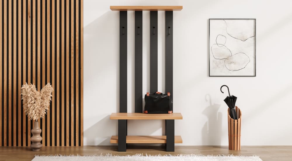 Kleiderhaken aus massivem Eichenholz 90 cm 35x180x90cm Holz Braun Danzz Möbel Schlafzimmermöbel Kleiderständer