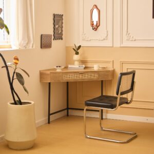 wohnli-moebel-suche-M25003049-1 Eckschreibtisch aus Holz und Rattan mit 1 Schublade 80x79x80cm Rattan Braun Nordlys Möbel Büromöbel Schreibtische