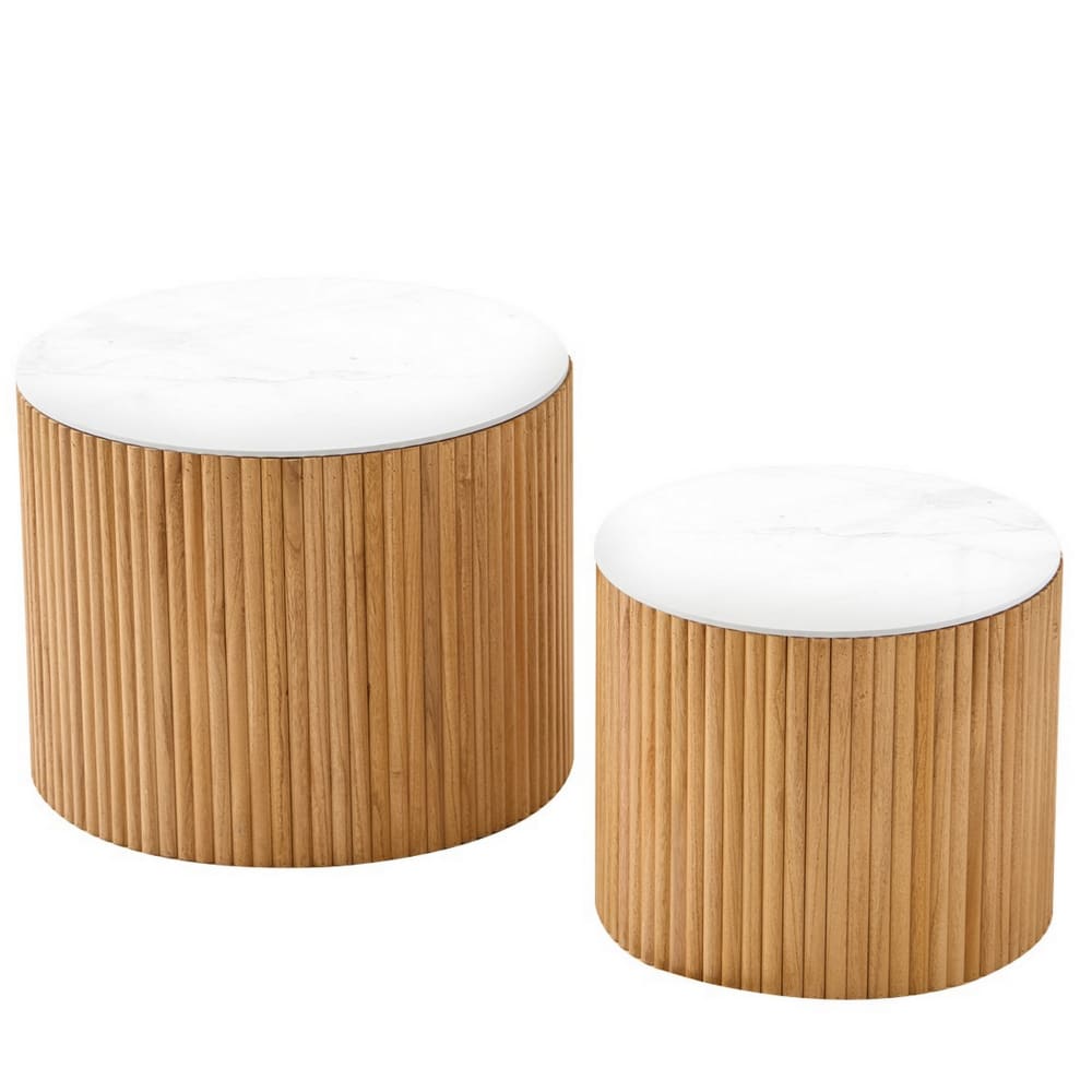 Wohnli Möbelsuche - Couchtisch (2er Set) mit Stauraum aus Holz und Marmoreffekt