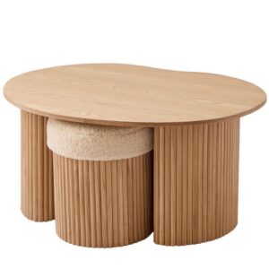 wohnli-moebel-suche-M25003052 Wohnli Möbelsuche - Couchtisch aus Holz und 2 Hockern in Bouclé weiß