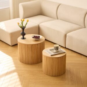 wohnli-moebel-suche-M25003053-1 Couchtisch (2er Set) mit Stauraum aus Holz Braun 50x39x50cm Holz Braun Nordlys Möbel Wohnzimmermöbel Couchtische