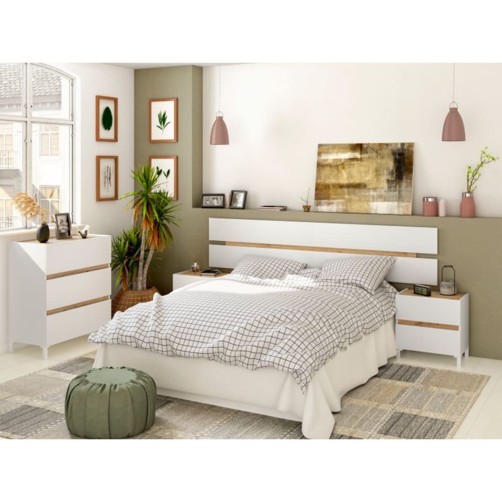 Kommode 3 Schubladen in Eichenoptik und Weiß L79 cm - TEMPUS 79x90x41cm Holz Weiß duehome Möbel Schlafzimmermöbel Kommoden