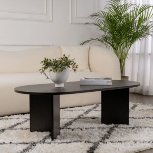 wohnli-moebel-suche-M25003082-1 Couchtisch Ovaler L119 cm - Holzdekor Schwarz 119x40x60cm Spanplatte Schwarz Calicosy Möbel Wohnzimmermöbel Couchtische