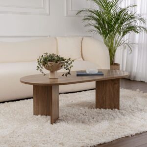 wohnli-moebel-suche-M25003089-1 Couchtisch Ovaler L119 cm - Nussbaumdekor 119x40x60cm Spanplatte Braun Calicosy Möbel Wohnzimmermöbel Couchtische