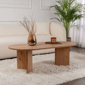 wohnli-moebel-suche-M25003091-1 Couchtisch Ovaler L119 cm - Kieferoptik 119x40x60cm Spanplatte Braun Calicosy Möbel Wohnzimmermöbel Couchtische